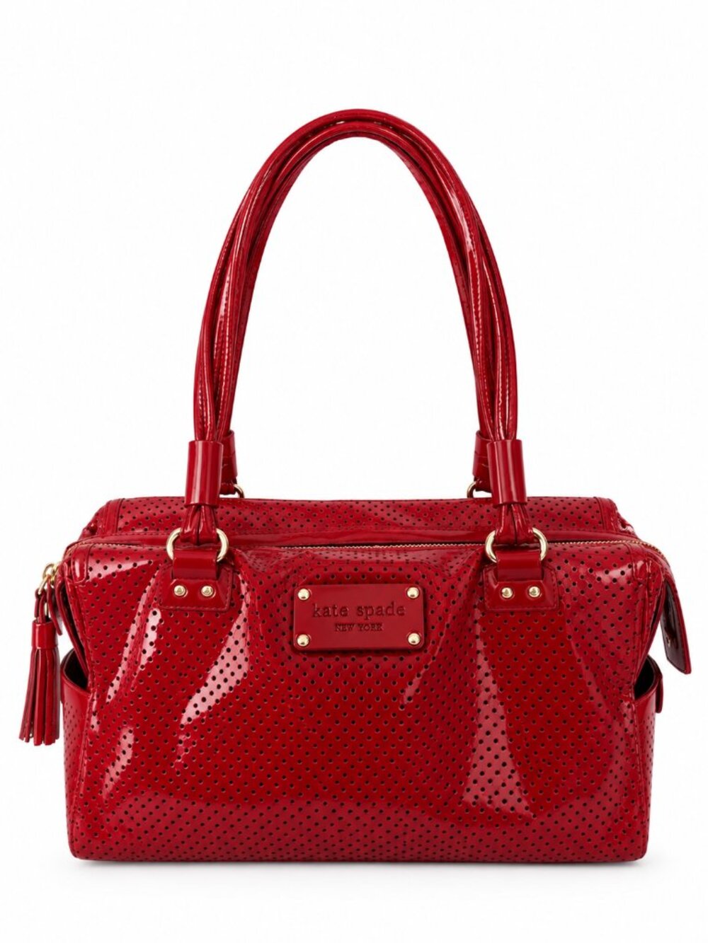 Kate Spade Red Patent Leather Perforated Satchel Bag